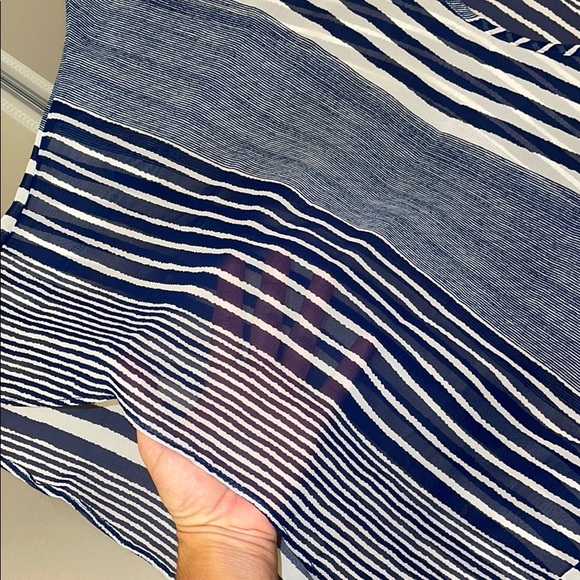 Sheer Blue and White Striped Cold Shoulder Top - Picture 5 of 7